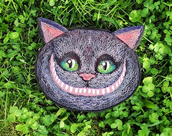 Handbag black Cheshire cat Embroidered handbag Festive bag Trend purse fashionable Artwork handbag animal shaped Fashionable artwork bag cat