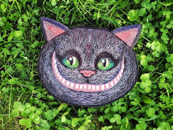 Handbag black Cheshire cat Embroidered handbag Festive bag Trend purse fashionable Artwork handbag animal shaped Fashionable artwork bag cat