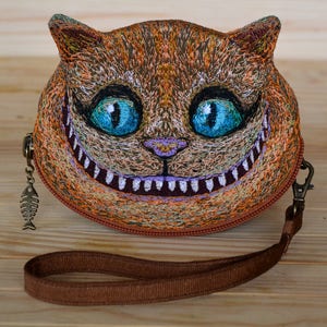 Monedero Gato de Cheshire Llavero bordado Idea de regalo Cartera de fiesta festiva Regalo de cumpleaños Monedero para adolescentes Accesorio de moda Regalo de Alicia