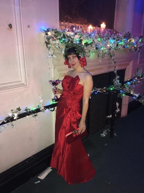 Red Shot Silk Bias Cut Dress - Handmade