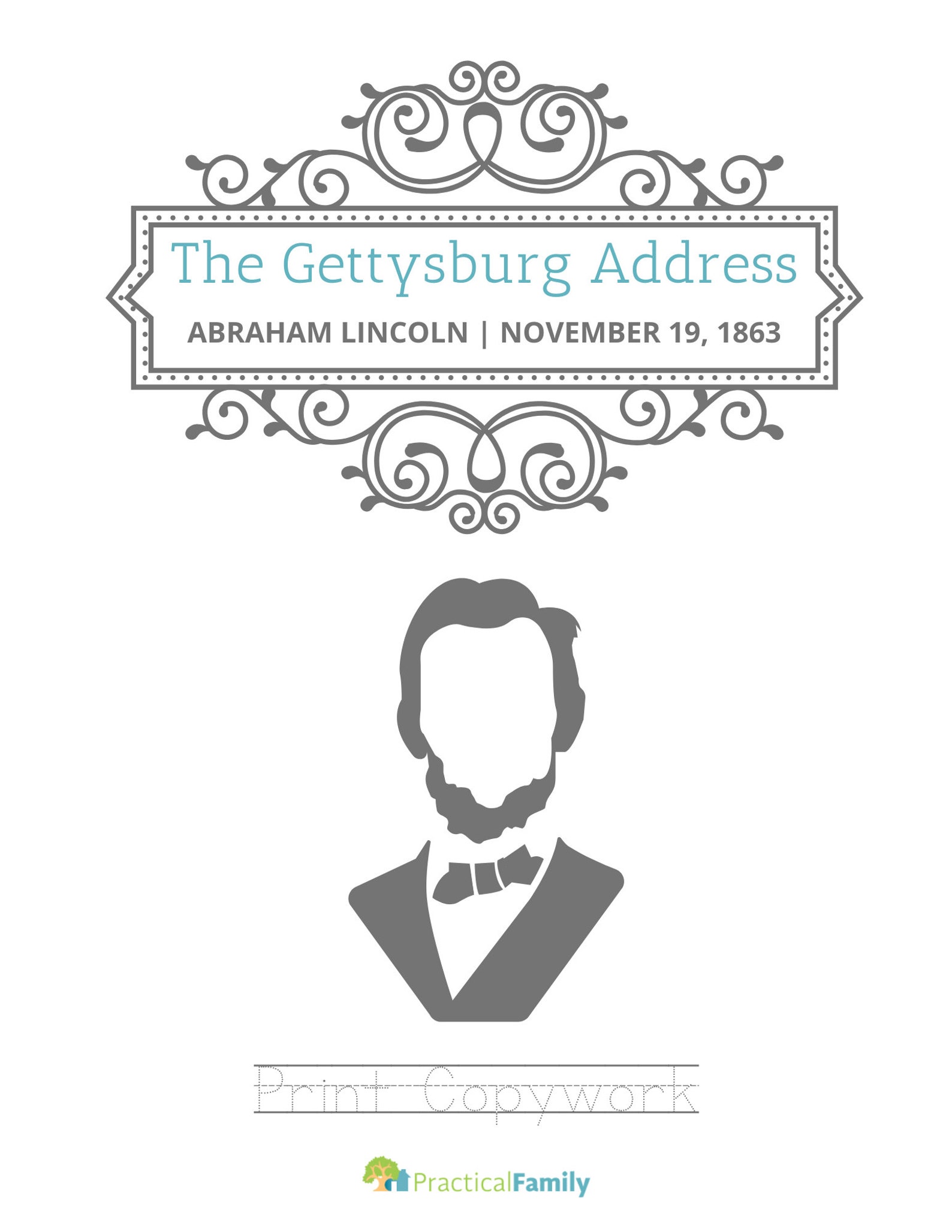 The Gettysburg Address - PRINT Copywork - Etsy