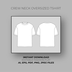 Crew Neck Oversized Tshirt, Technical Drawing, Vector CAD Ai. PDF Vector Download File