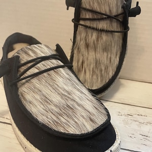 Size 8 Custom Hey Dudes / Cowhide Hey Dudes