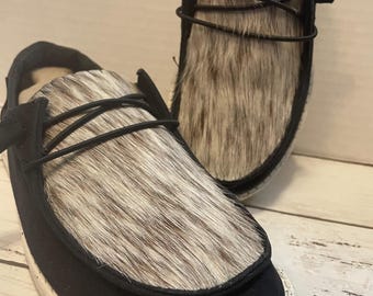 Size 8 Custom Cowhide Hey Dudes Shoes