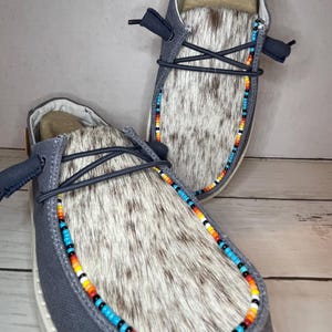 Size 7 Custom Hey Dudes / Cowhide Hey Dudes