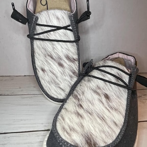 Size 9 Custom Hey Dudes / Cowhide Hey Dudes