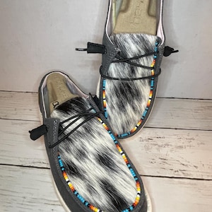 Size 8 Custom Hey Dudes / Cowhide Hey Dudes