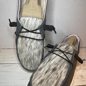 Size 10 Custom Hey Dudes / Cowhide Hey Dudes