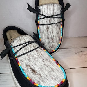 Size 7 Custom Hey Dudes / Cowhide Hey Dudes