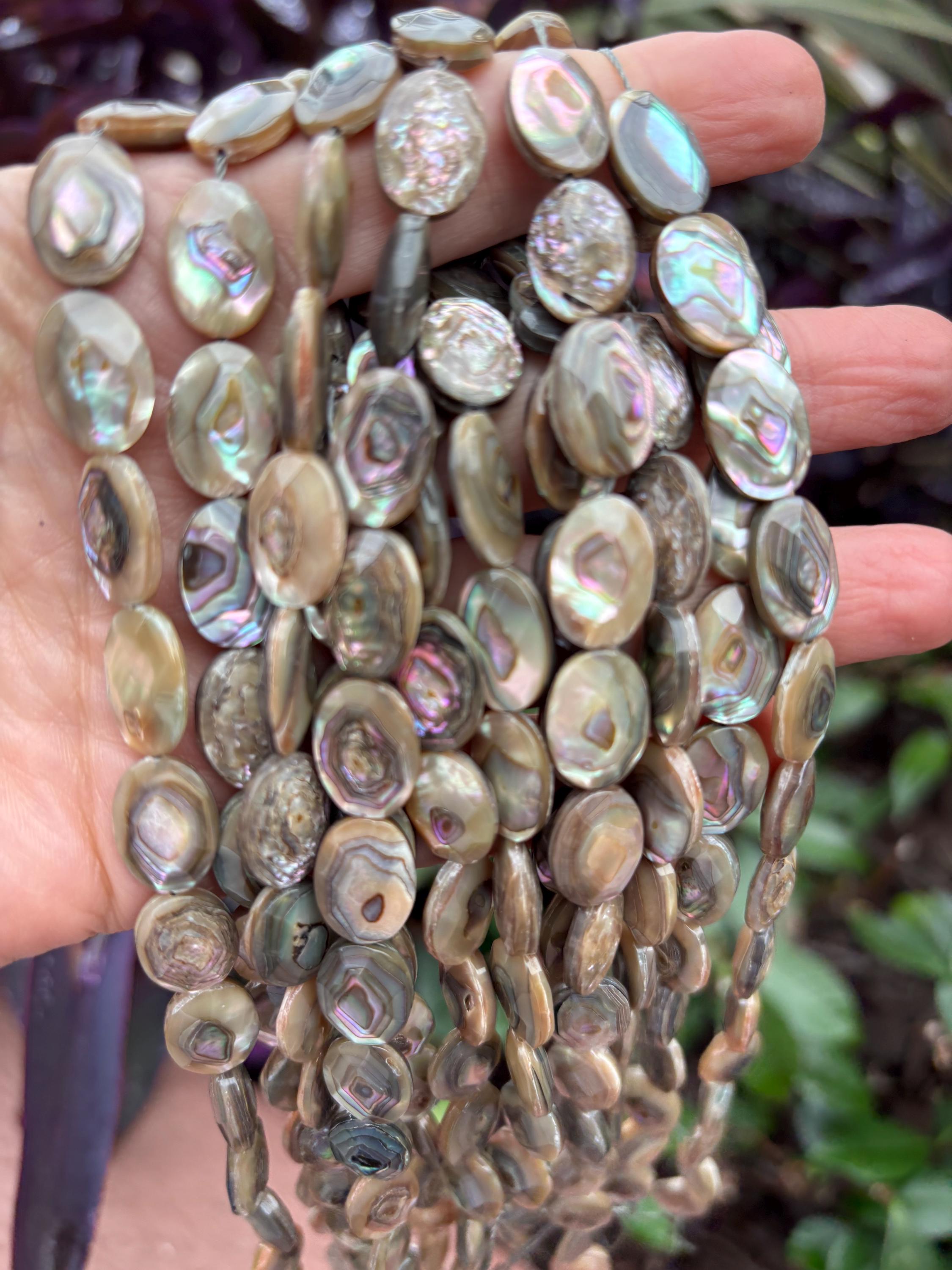 14mm X 10mm Faceted Abalone Shell Oval Bead - Etsy