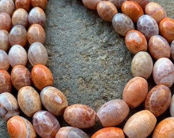 16 x 12mm Smooth Barrel Fire Agate Beads