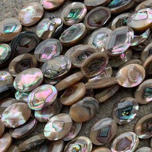 14mm x 10mm Faceted Abalone Shell Oval Bead