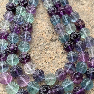 10mm Carved Rainbow Fluorite Flower Beads