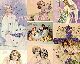 Lovely Lavender Easter,  Printable Collage Sheet (digital download, printable)