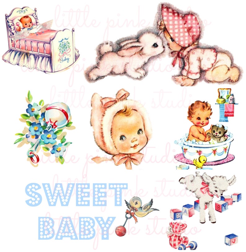 Sweet Vintage Baby, Printable Collage Sheet digital download, printable image 1
