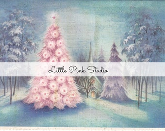 Pretty Pink Christmas, vintage Christmas printable, greeting card, Christmas card