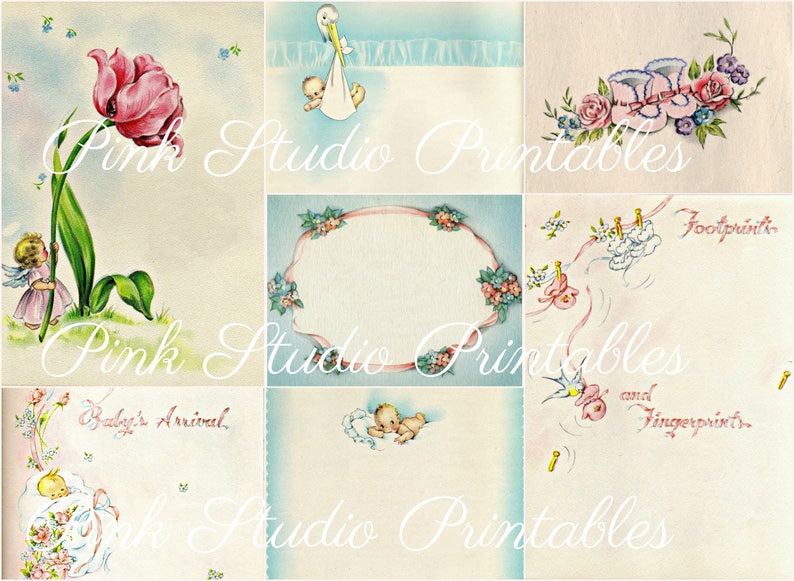 Vintage Baby Book Collage Sheet, printable, digital, instant download image 1