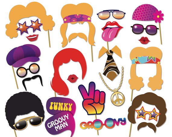 70s Photo booth Props Seventies Party Printable Props | Etsy