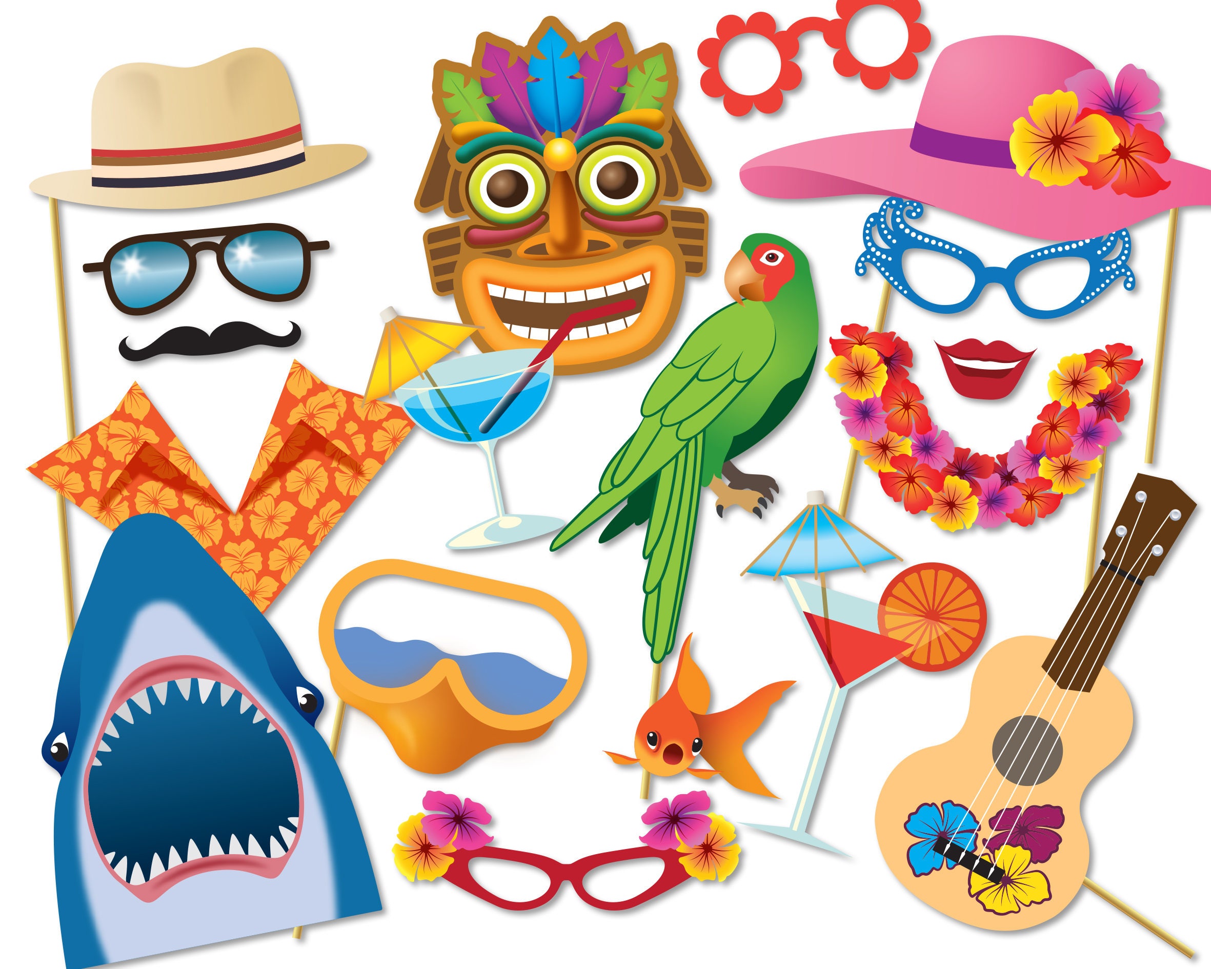 Luau Hawaiian photo booth props Luau photo booth party props | Etsy