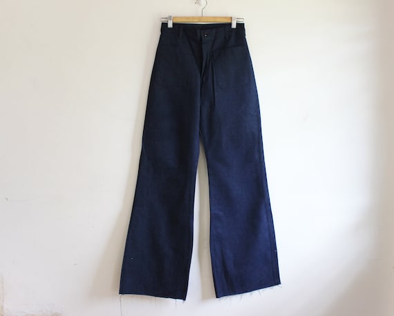 60s 70s high waist dark blue denim military utili… - image 1