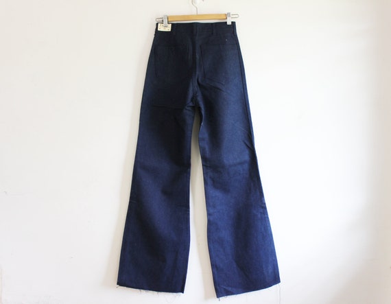 60s 70s high waist dark blue denim military utili… - image 3