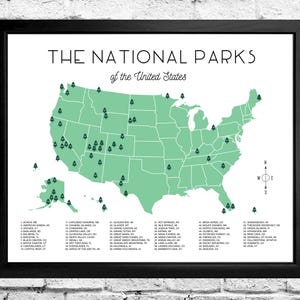 national parks map checklist instant download etsy
