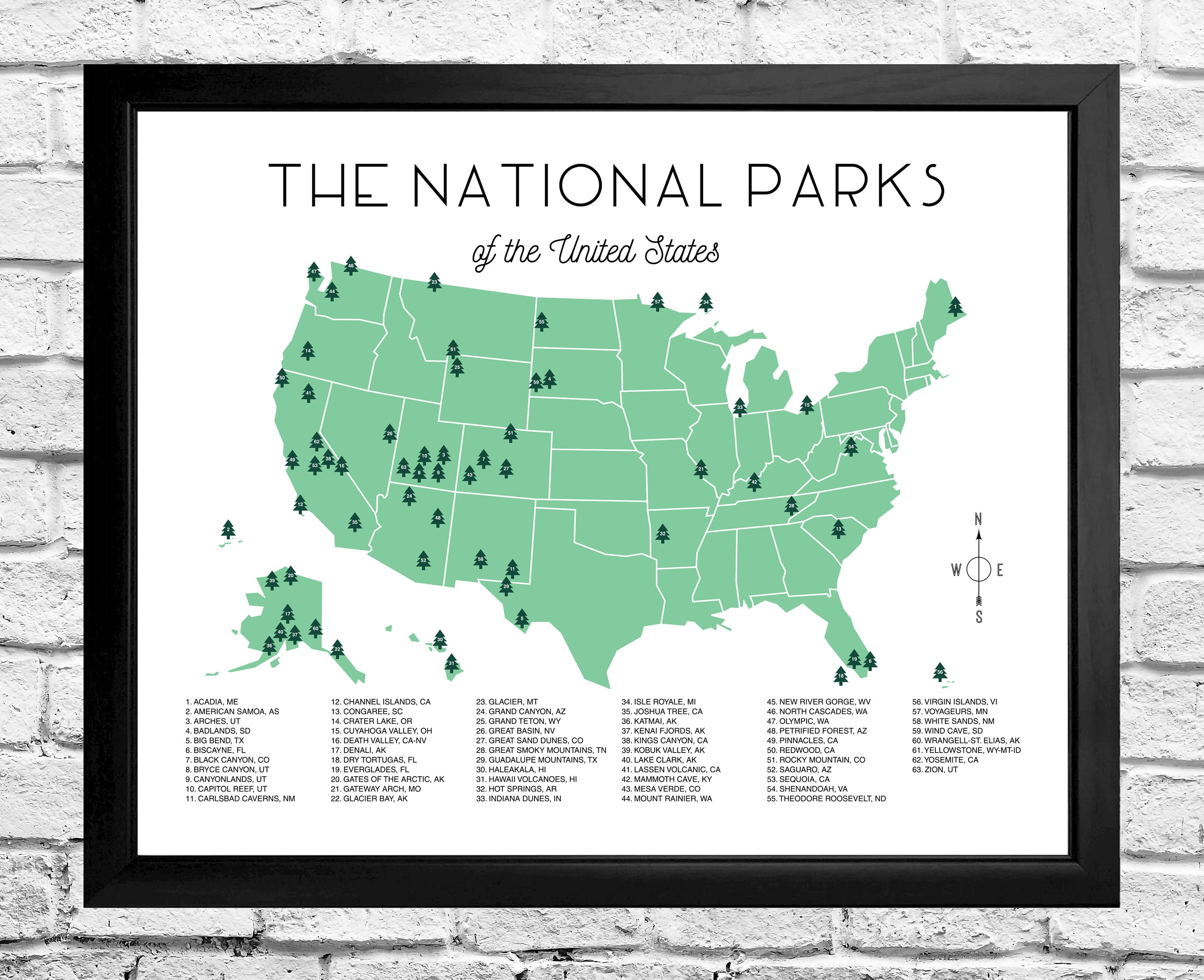 National Parks Map Checklist - Print - Etsy