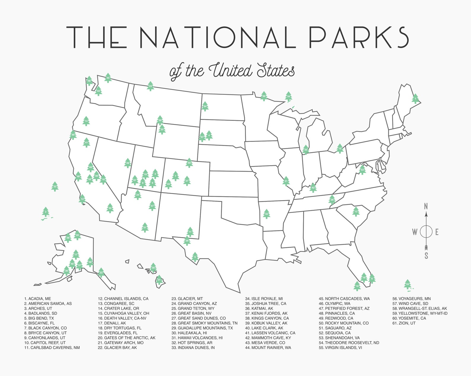 National Parks Map Checklist Instant Download Etsy