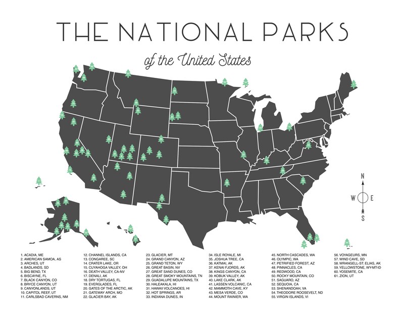 National Parks Map Checklist Instant Download Etsy