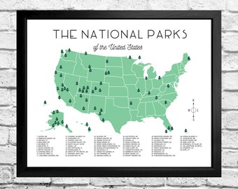 National Parks Map Checklist - Instant Download