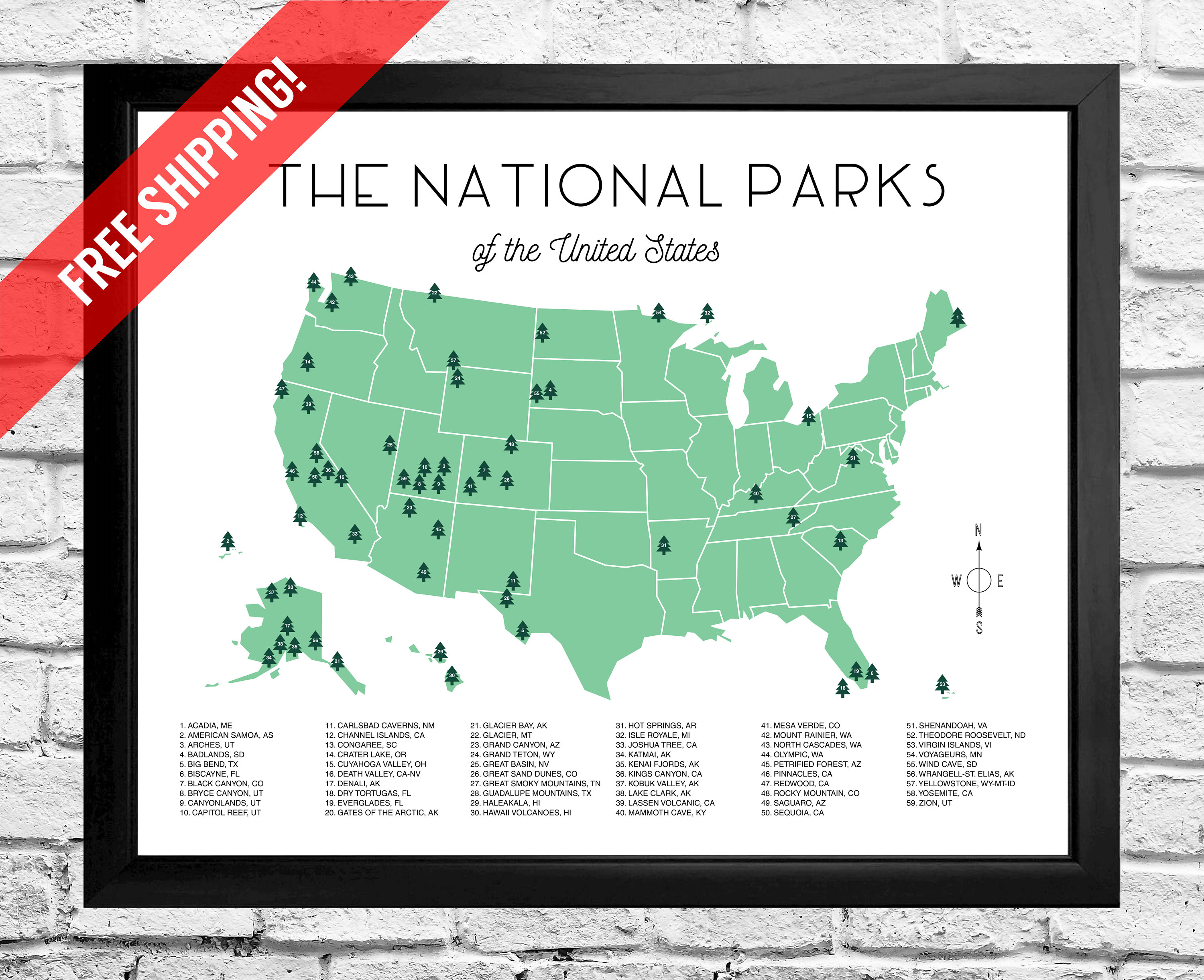 national parks map checklist print etsy
