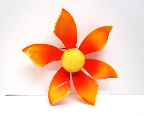 Large Flower Power Pinwheel Flower Pin Bright Ora… - image 4