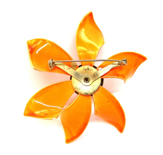 Large Flower Power Pinwheel Flower Pin Bright Ora… - image 3