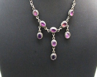 Antique Edwardian Amethyst Festoon Necklace Delicate Sterling Oval Amethyst Fringe Pendant Necklace Jewelry 5 carats Pleochroism Amethyst