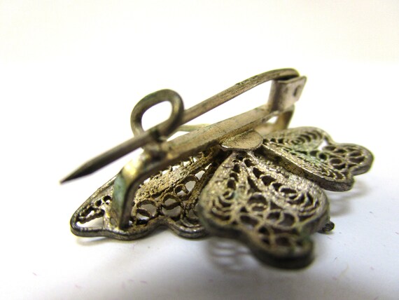 Antique Estate 800 Silver Butterfly Pin Filigree … - image 4