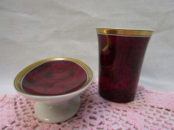 Otagiri Japan Porcelain Burgundy Collection Soap Dish And Cup Etsy