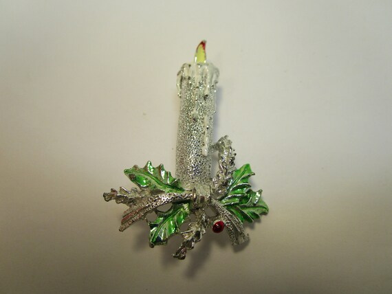 Vintage Christmas Candle with Holly Leaves And Be… - image 2