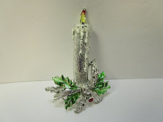 Vintage Christmas Candle with Holly Leaves And Be… - image 1