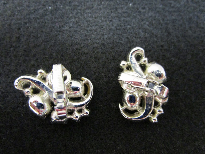 Vintage Crown Trifari Earrings Crown Trifari Pat Pend Rhinestone Earrings Trifari Aquamarine Earrings Silver Crown Trifari Pat Pend Earrings