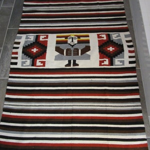 84&quot;x48&quot; Large Rug Tribal Pictorial Rug Southwestern Rug Woven Wool Rug Fringed Navajo ? Woven Rug Paths Crossing Rug Tribal Figural Rug