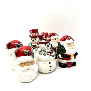 Vintage Estate Christmas Santa Snowman Salt Pepper Shakers Lot of 3 Sets Collectible Ceramic Figurine shakers Holiday Table Decor Serving