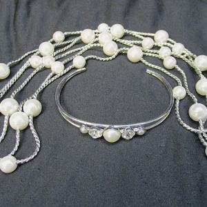 Extra Long 60&quot; Faux Pearl Station Necklace Park Lane Silver Plated Pearl Necklace And Cuff Bracelet Necklace Pearl Strand Bridal Necklace