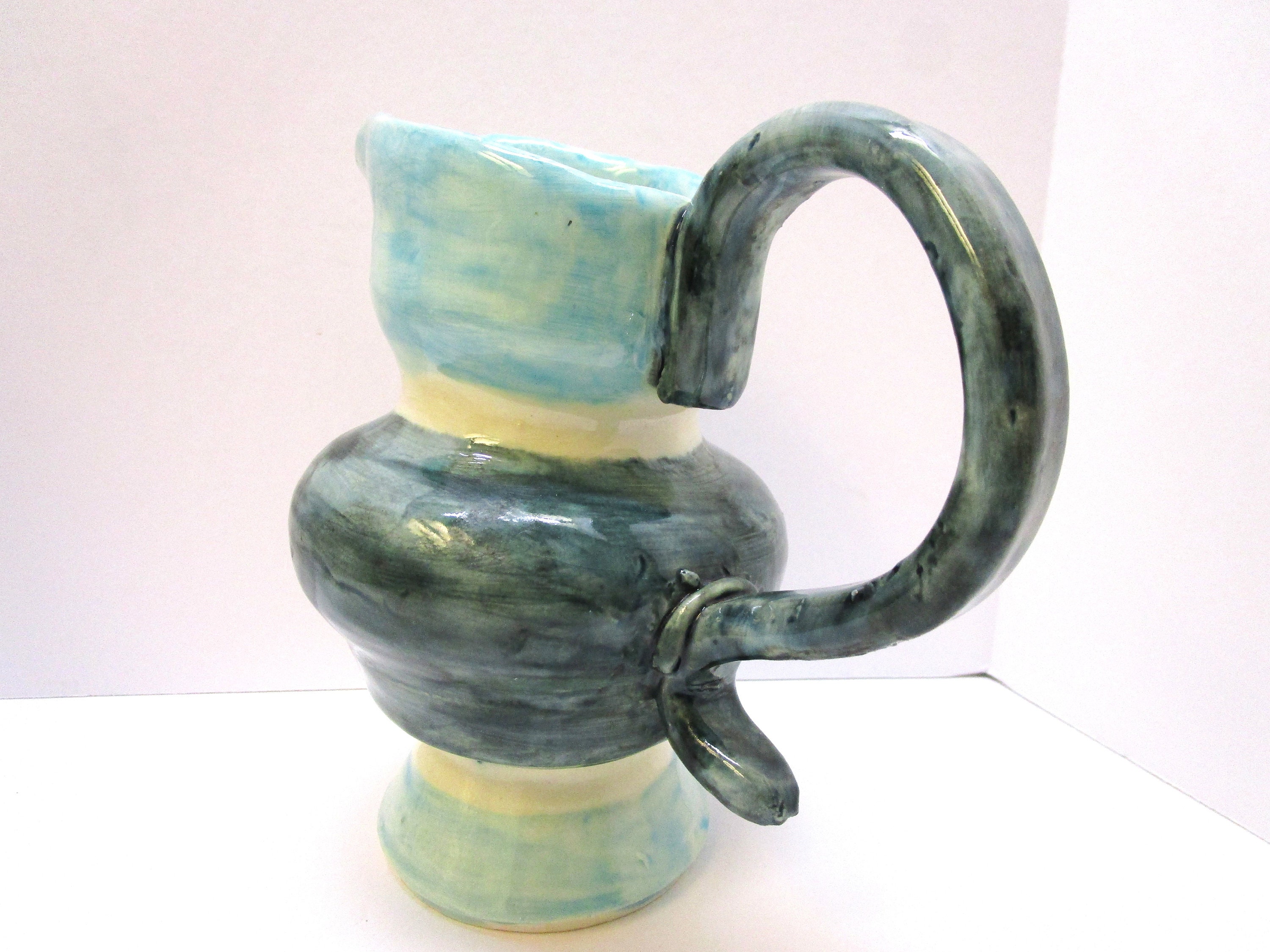 Vintage Studio Art Pottery Two Tone Teal Hand Thrown Pitcher Vase Teal ...