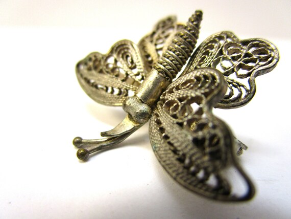 Antique Estate 800 Silver Butterfly Pin Filigree … - image 9