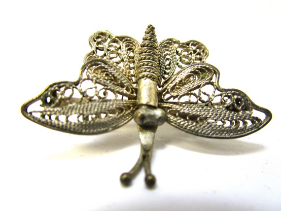 Antique Estate 800 Silver Butterfly Pin Filigree … - image 6