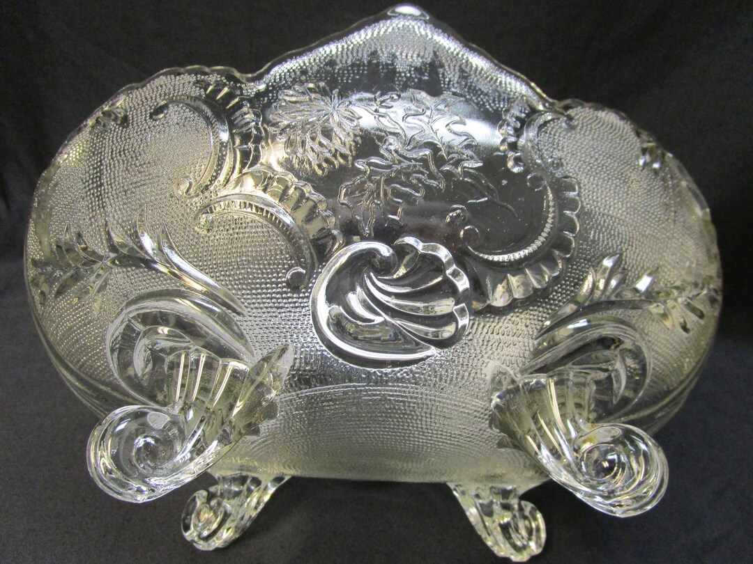 ABP Glass EAPG Deep Cut Textured Footed Bowl Scalloped Rim Bowl Custard