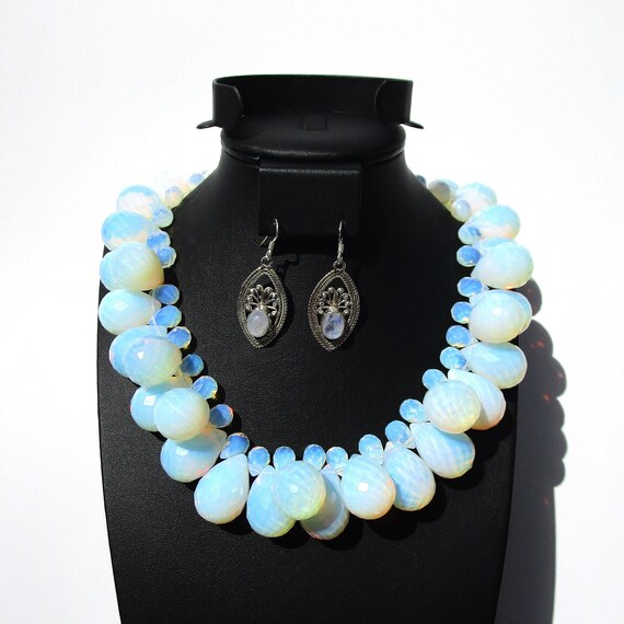 Magnificent Large Opal Statement Necklace Drop Mo… - image 9