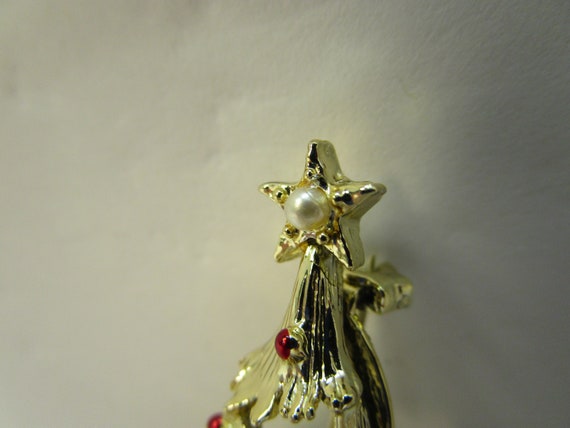 Vintage Gold Christmas Tree Brooch Designer Signe… - image 3