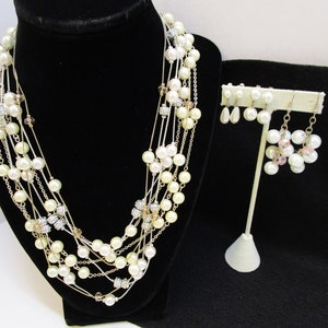 3 Sets Faux Pearl Station Necklace 3  Sets Pearl Drop Earrings Bridal Necklace Set Wedding Party Pearls Layering Necklaces Crystals Long