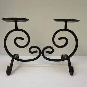 Large Heavy Wrought Iron Candle Holder 2 Pillar Candle Holder Fireplace Mantle Centerpiece Black Pillar Candle Stand Tabletop Indoor Outdoor